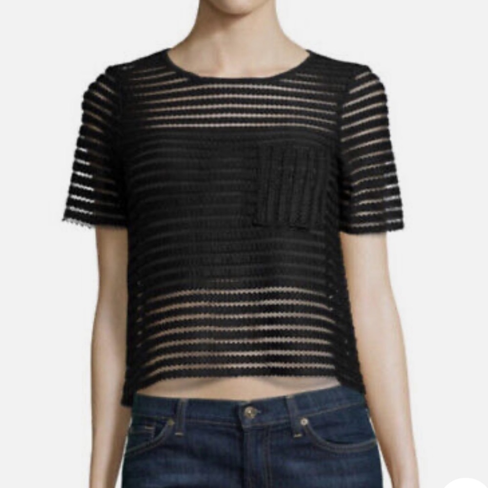 Romeo & Juliet Couture WHITE Mesh Stripe Top. Size MEDIUM. Worn once